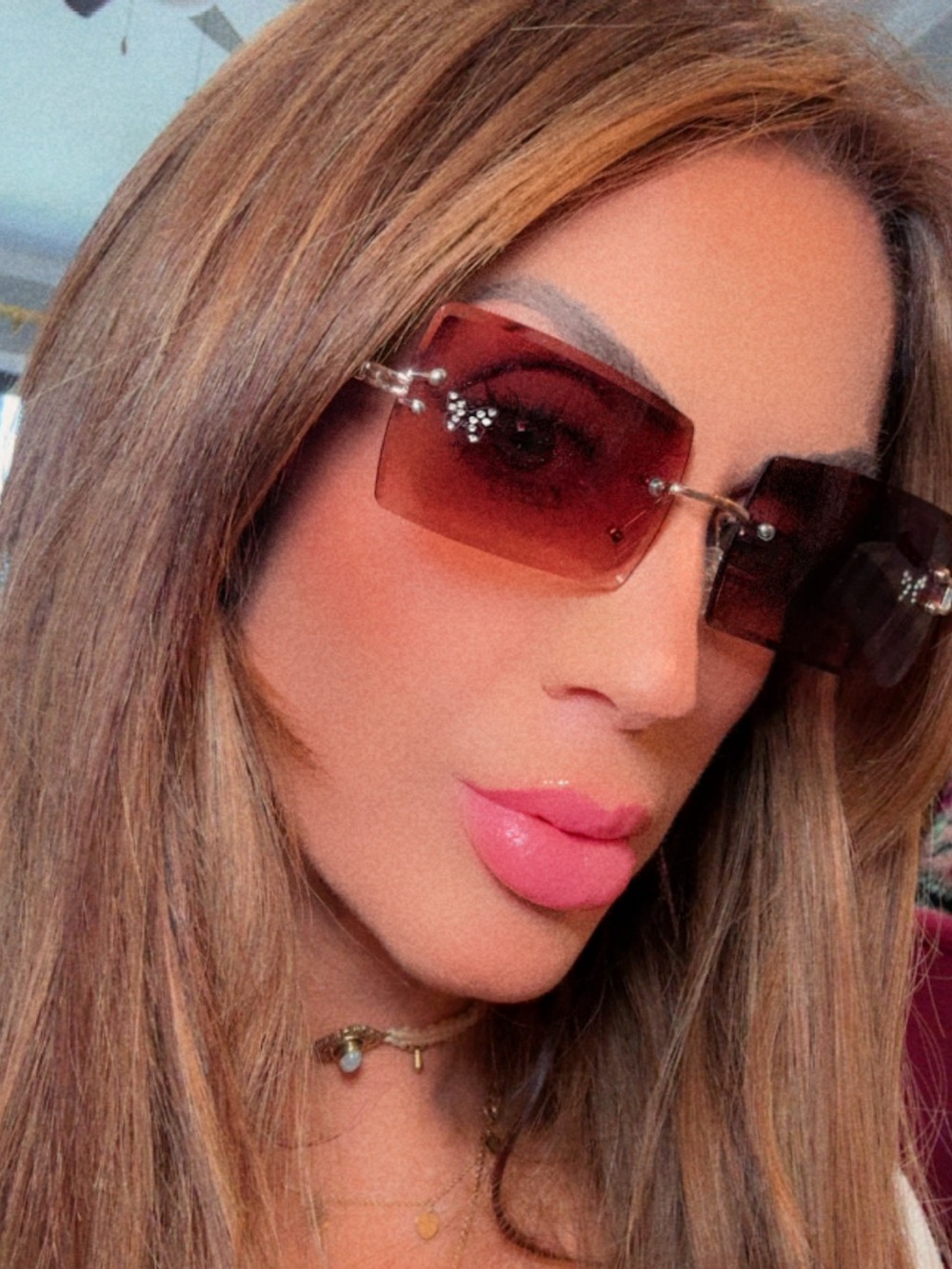 💎🎀 Y2K 2000s bling embellished bow Rectangular Brown Tinted Sunglasses for Women - Picture 8 of 8